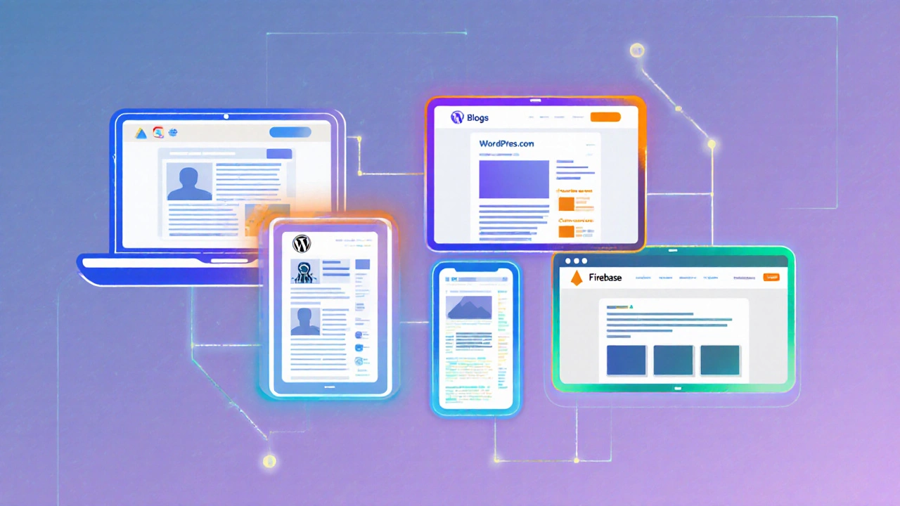 Collage of website previews on different devices representing free hosting platforms.