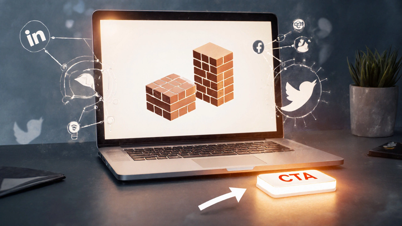 Laptop with abstract platform icons and social media symbols indicating promotion.