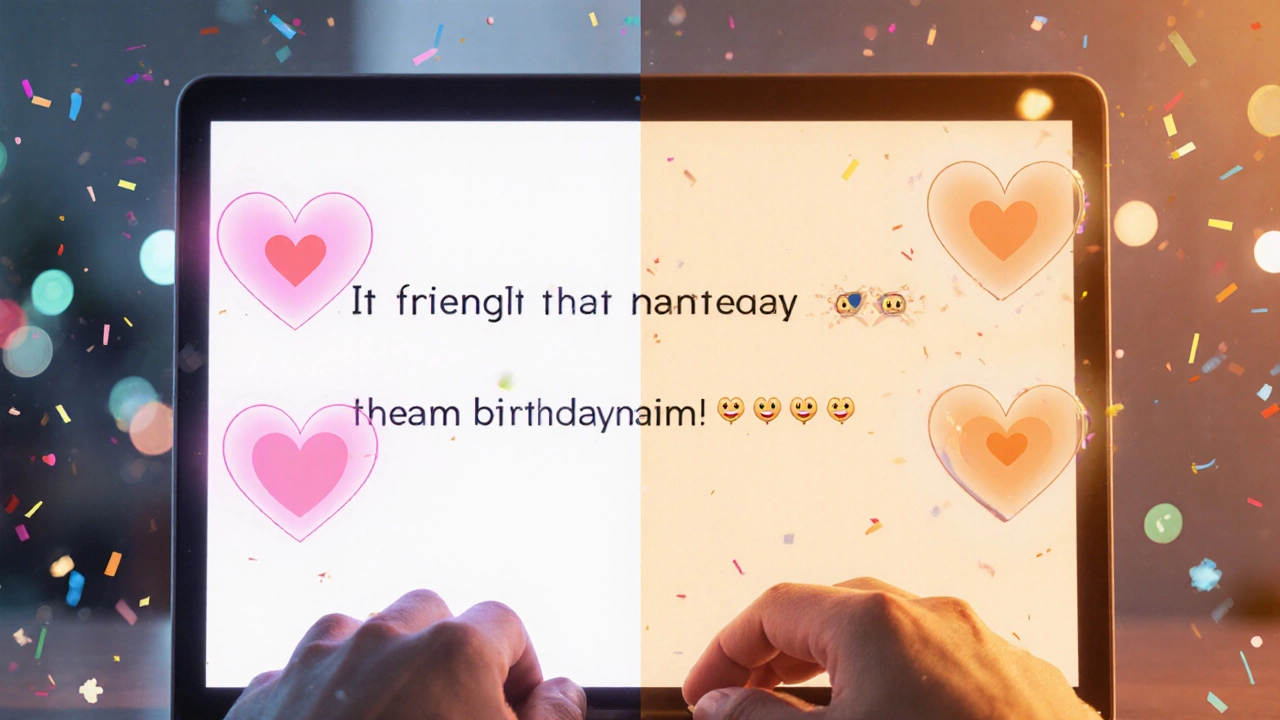 Split-screen of a birthday message with a heart at the start and at the end.
