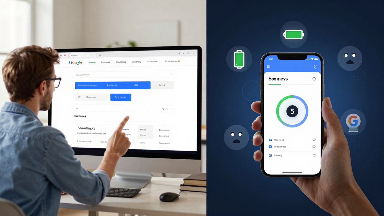 A teacher using Google Sites in a classroom compared to a business owner facing a slow mobile site loading screen.