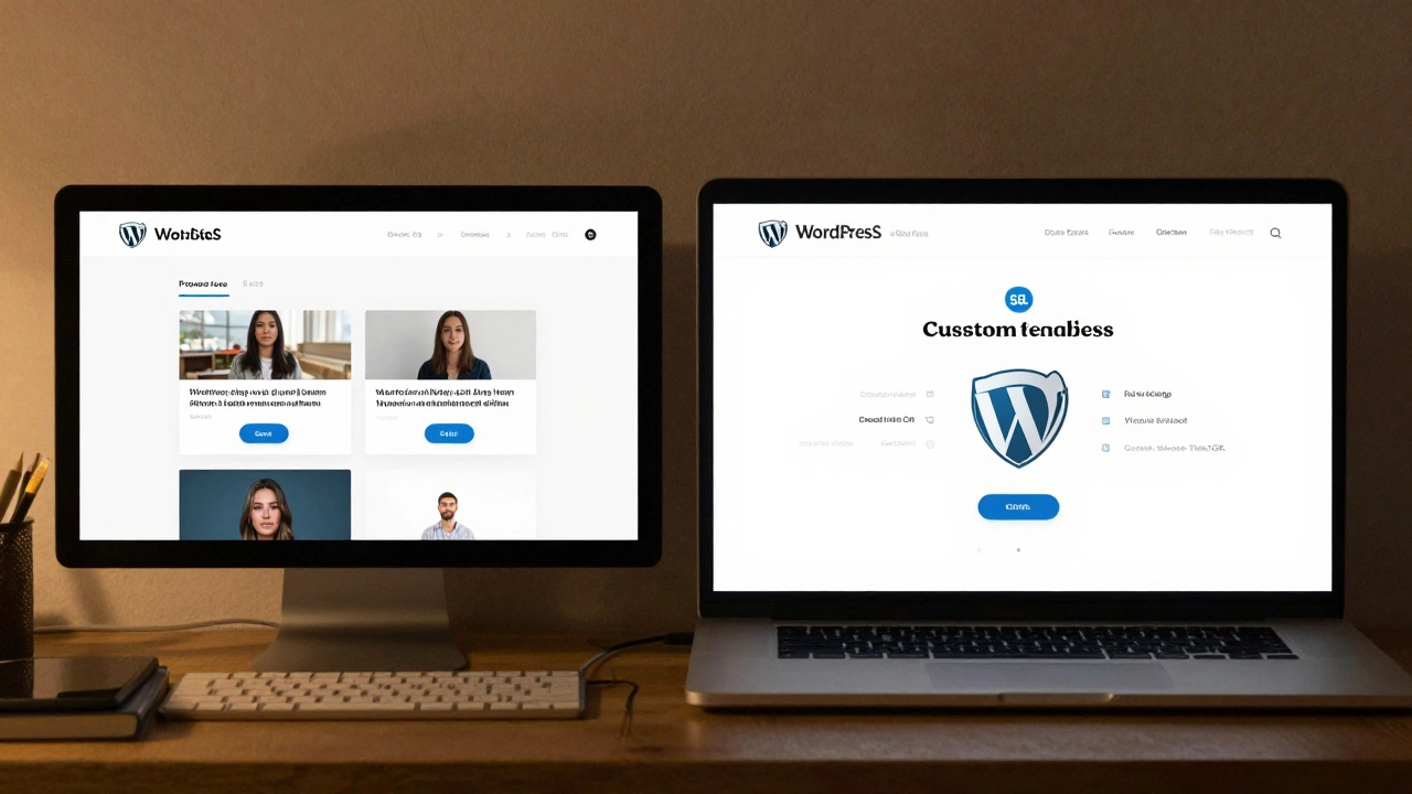 Comparison of free website builder with ads vs. professional WordPress site with custom domain.