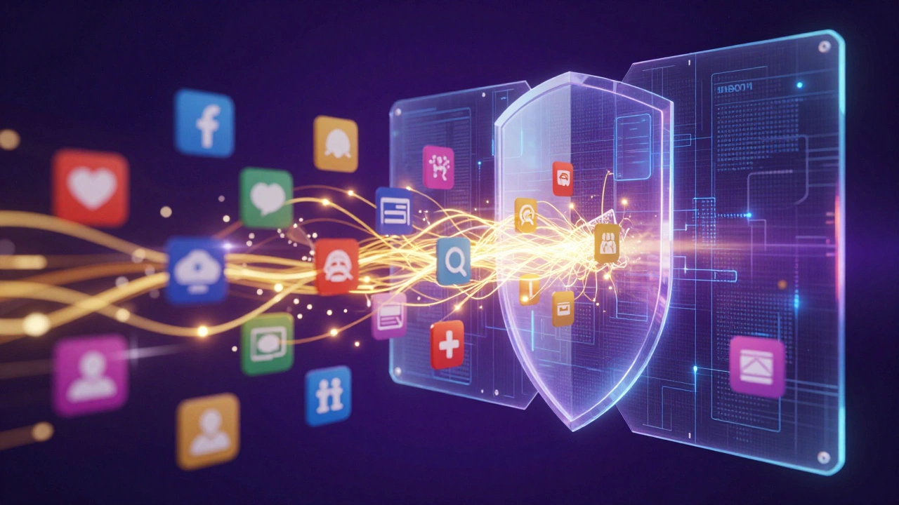Conceptual digital art showing a glowing data stream being blocked by a digital regulatory wall.