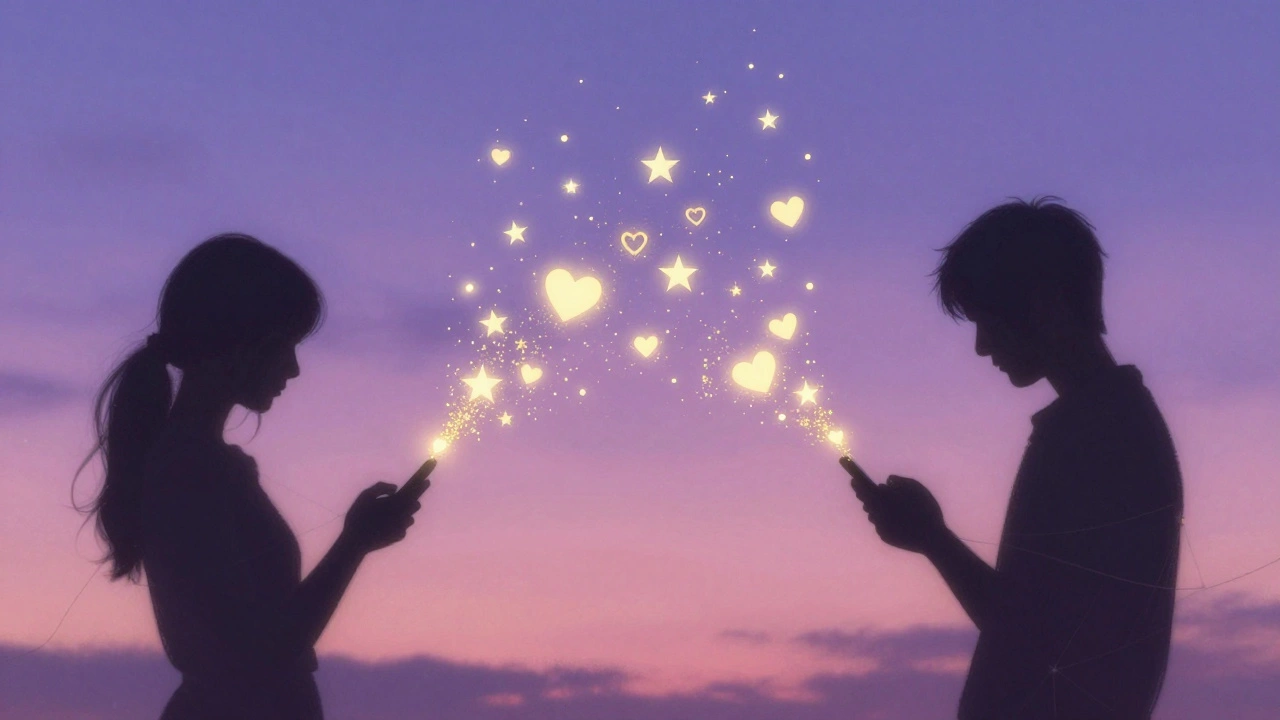 Illustration of romantic connection via glowing lights