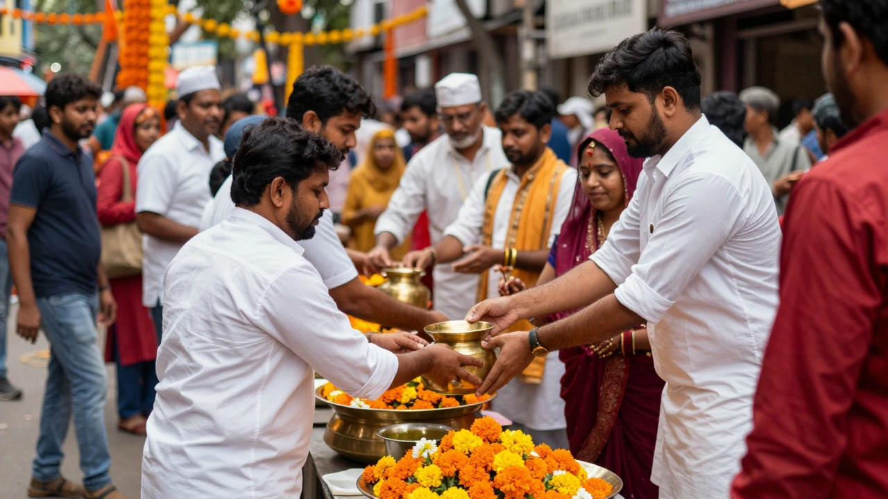 Volunteers serving food to the community during a festival