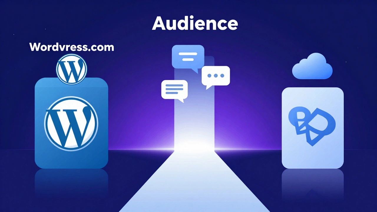 Conceptual illustration comparing three blogging platform pathways