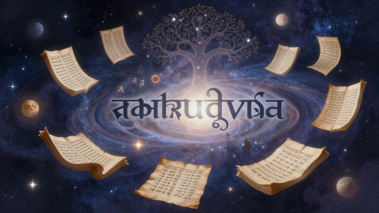 Cosmic visualization of ancient Sanskrit texts and the mythical Jambu tree