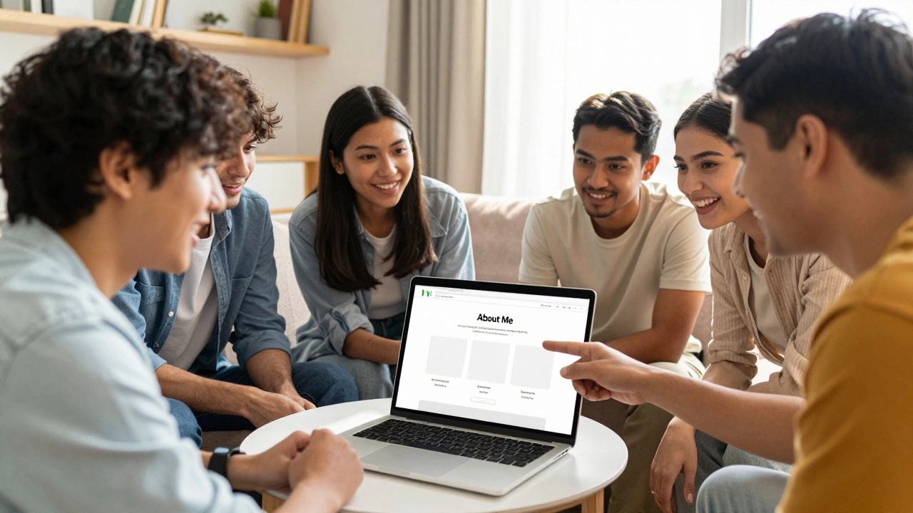 Friends celebrating the launch of a simple beginner website on a laptop