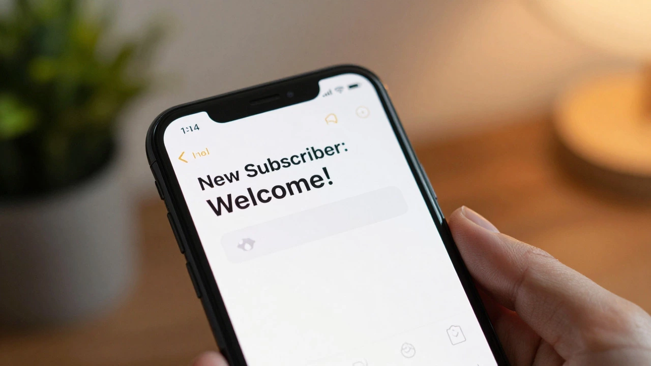 Smartphone displaying new subscriber email notification symbolizing audience ownership