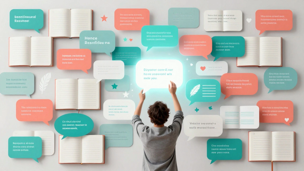 Digital art collage of organizing glowing message bubbles and tags