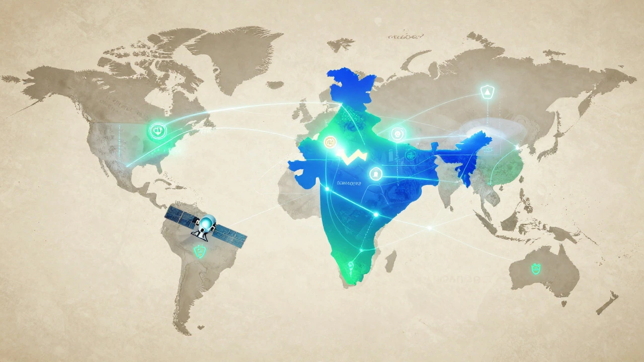 Digital map showing India's shift from Cold War label to emerging market