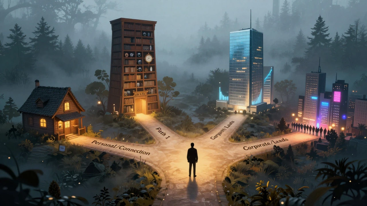 Four paths leading to distinct blogging goals in a forest