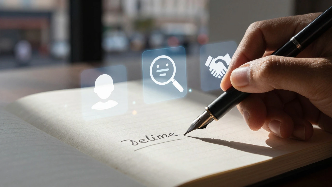 Hand writing in notebook with digital strategy icons