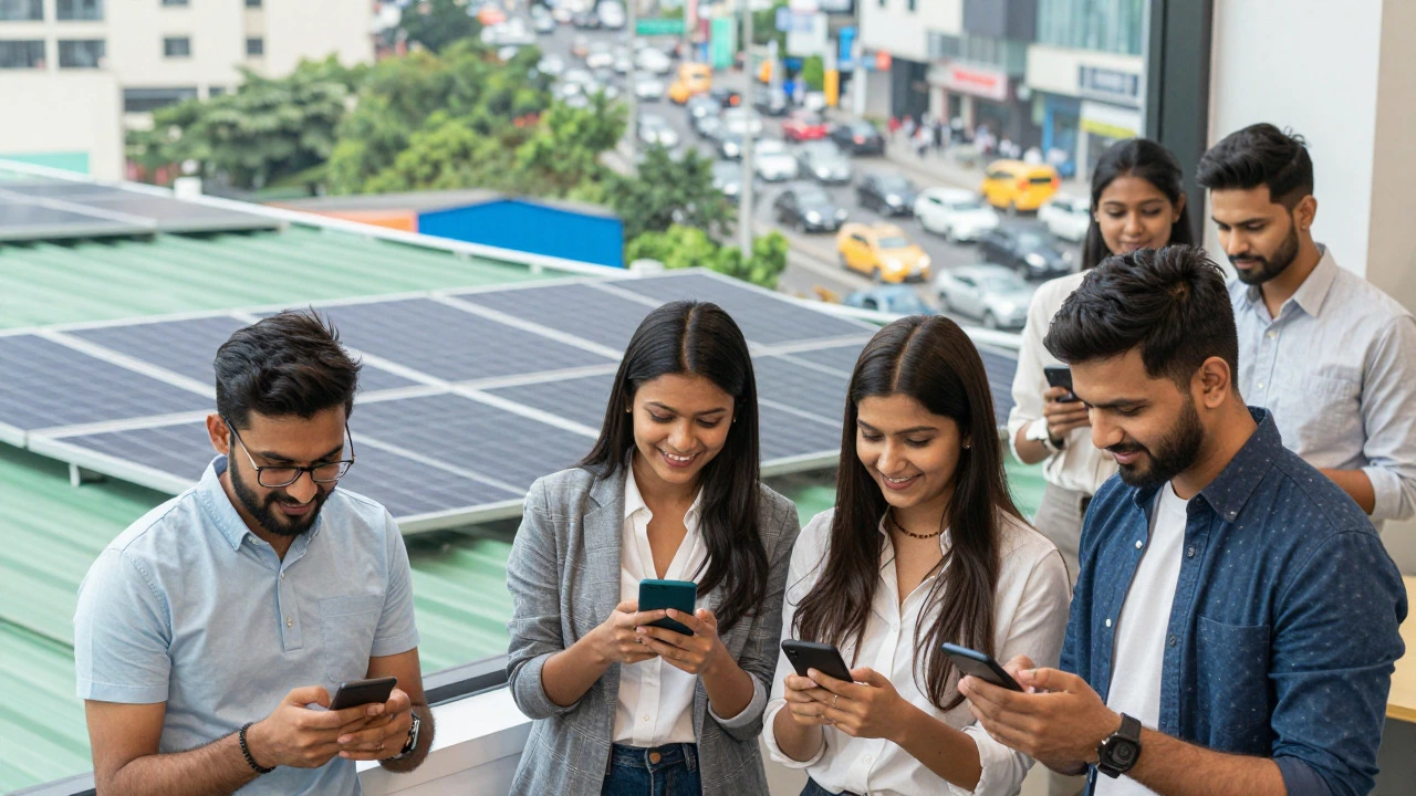 Young Indians using digital payments in a modern tech workspace
