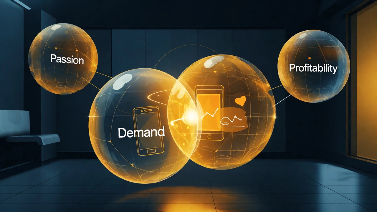 Conceptual graphic showing passion, demand, and profitability intersecting